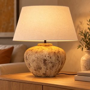 Lampada da tavolo con base in ceramica effetto pietra per soggiorno contemporanea marrone bianco