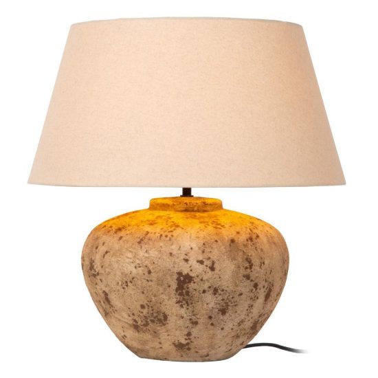 Lampada da tavolo con base in ceramica effetto pietra per soggiorno contemporanea marrone bianco