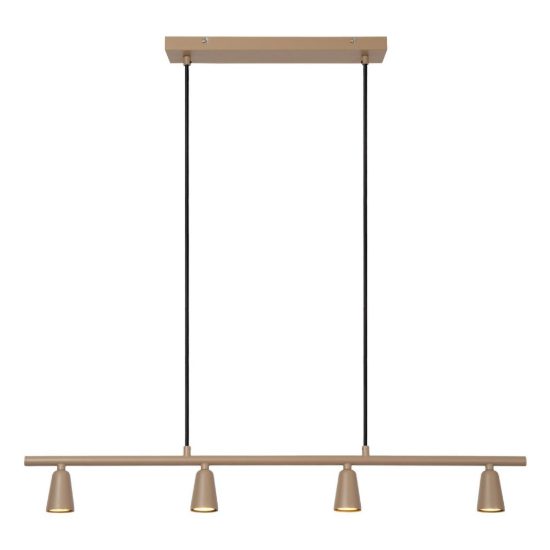 Lampadario a barra lineare con 4 faretti per salotto moderno tortora