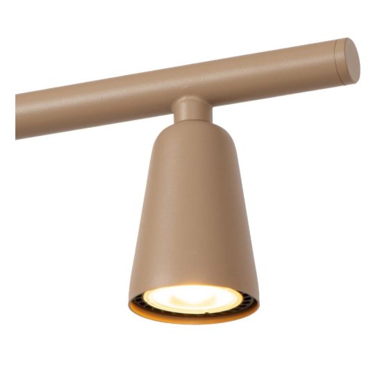 Lampadario a barra lineare con 4 faretti per salotto moderno tortora