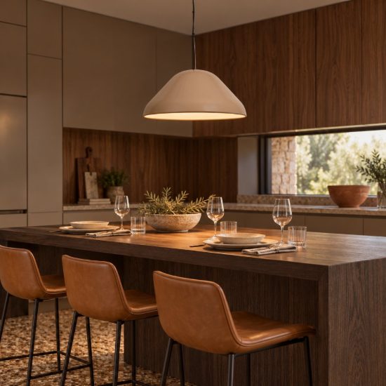 Lampadario a sospensione a cupola per cucina moderno tortora