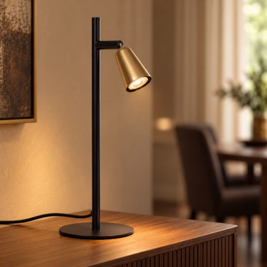 Lampada da tavolo con faretto orientabile per sala da pranzo contemporanea champagne nero