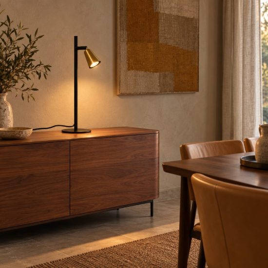 Lampada da tavolo con faretto orientabile per sala da pranzo contemporanea champagne nero