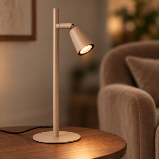 Lampada da tavolo con faretto orientabile per salotto moderna tortora