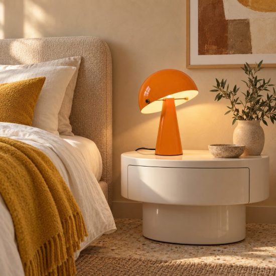 Abat-jour a cupola per comodino contemporaneo arancione oro