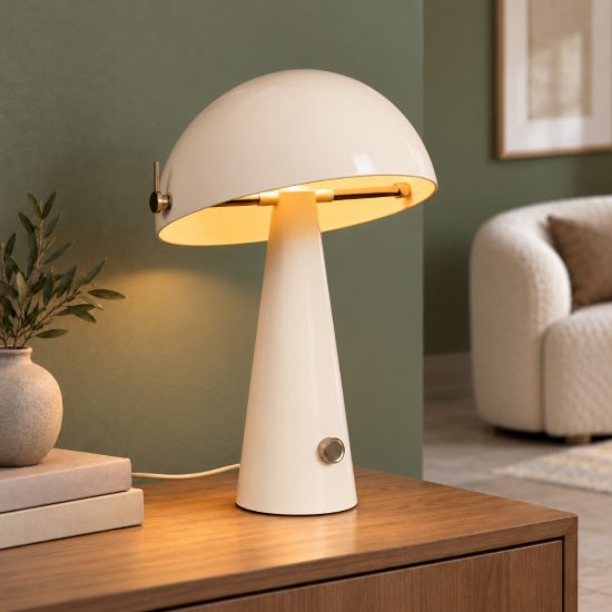 Lampada da tavolo a cupola per soggiorno contemporanea crema oro dimmerabile
