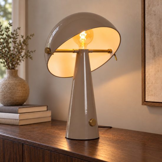 Lampada da tavolo a cupola per salotto contemporanea tortora oro dimmerabile