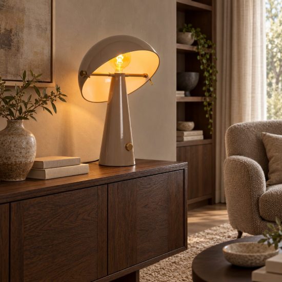 Lampada da tavolo a cupola per salotto contemporanea tortora oro dimmerabile