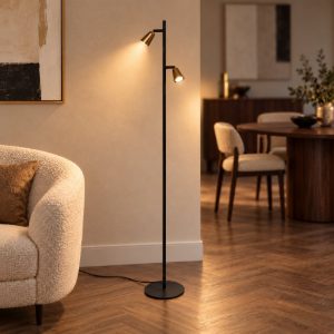 Piantana con 2 faretti orientabili per sala da pranzo contemporanea champagne nero