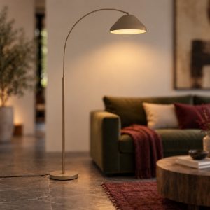 Lampada da terra ad arco a cupola per salotto moderna tortora