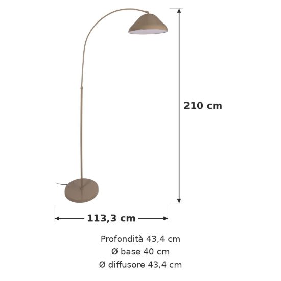 Lampada da terra ad arco a cupola per salotto moderna tortora
