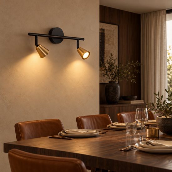 Applique con 2 faretti orientabili per sala da pranzo contemporanea champagne nero
