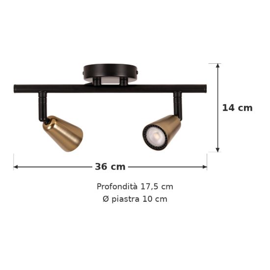 Applique con 2 faretti orientabili per sala da pranzo contemporanea champagne nero
