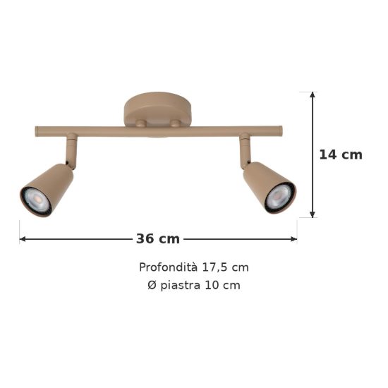 Applique con 2 faretti orientabili per salotto moderna tortora