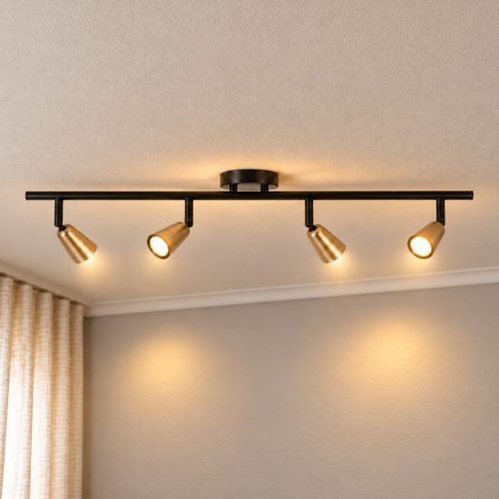 Plafoniera con 4 faretti orientabili contemporanea champagne nero