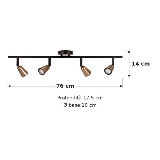 Plafoniera con 4 faretti orientabili contemporanea champagne nero