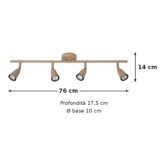 Plafoniera con 4 faretti orientabili moderna tortora