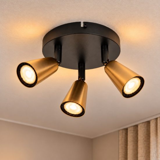 Plafoniera con 3 faretti orientabili contemporanea rotonda champagne nero