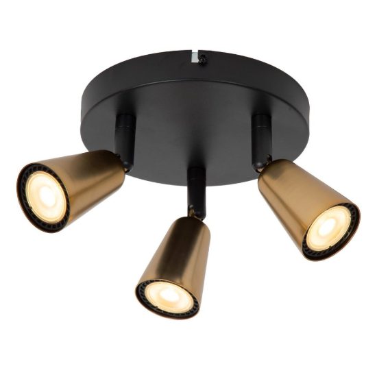 Plafoniera con 3 faretti orientabili contemporanea rotonda champagne nero