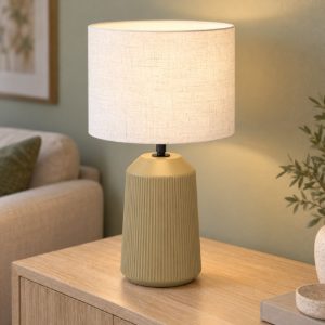 Eglo capalbio lampada da tavolo e27 41cm per soggiorno moderna sabbia