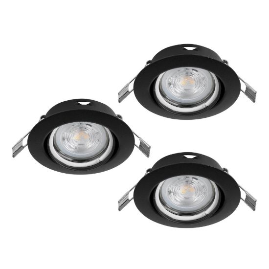 Eglo favazzina set 3 faretti da incasso per cartongesso orientabili led 3x4w 2700k foro 6,8cm nero