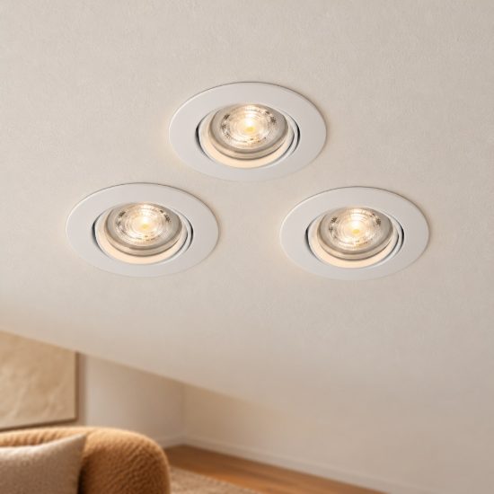 Eglo favazzina set 3 faretti da incasso per cartongesso orientabili led 3x4w 2700k foro 6,8cm bianco