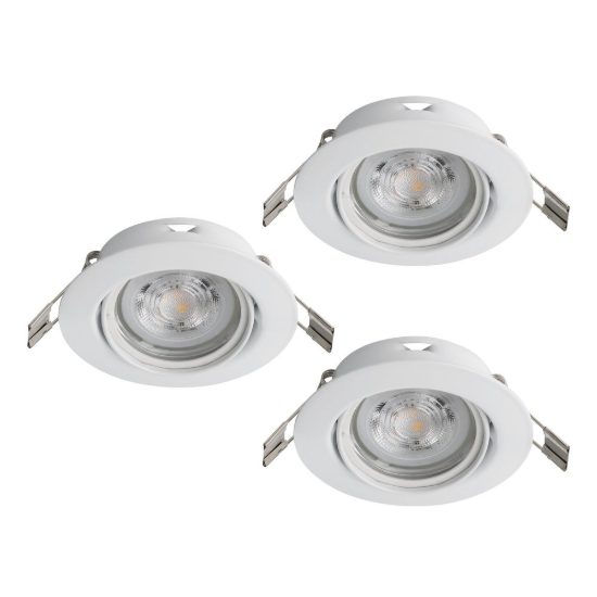 Eglo favazzina set 3 faretti da incasso per cartongesso orientabili led 3x4w 2700k foro 6,8cm bianco