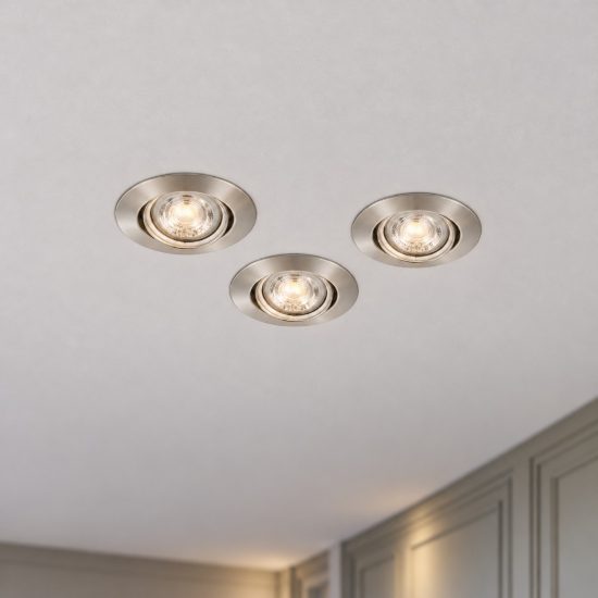 Eglo favazzina set 3 faretti da incasso per cartongesso orientabili led 3x4w 2700k foro 6,8cm nichel opaco