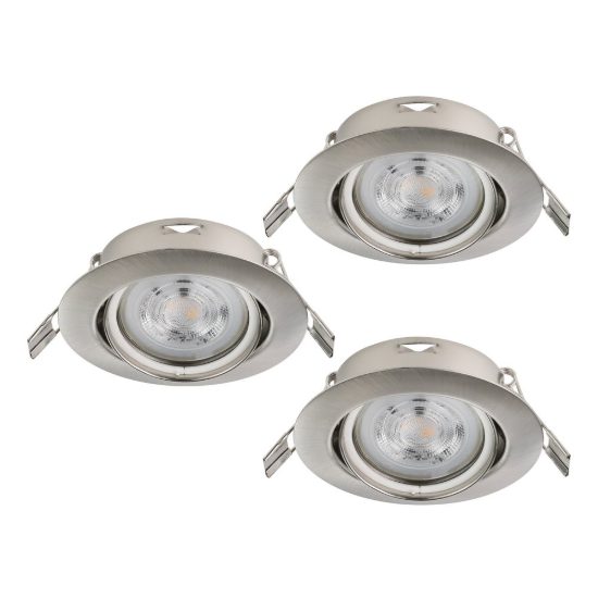 Eglo favazzina set 3 faretti da incasso per cartongesso orientabili led 3x4w 2700k foro 6,8cm nichel opaco