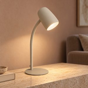 Eglo carlo lampada da tavolo e14 46cm per soggiorno moderna sabbia e bianca
