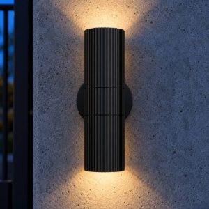 Eglo tomelloso applique da esterno 2 luci 6cm ip44 moderna cilindrica biemissione nera