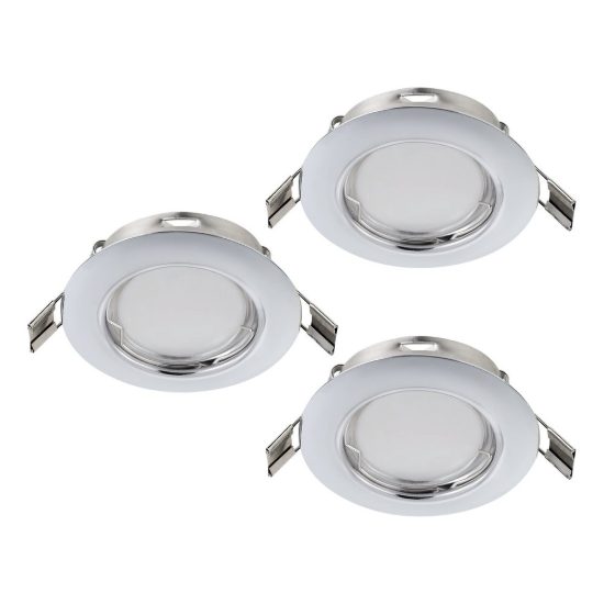 Eglo peneto set 3 faretti da incasso per cartongesso orientabili led 3x2,8w 3000k foro 6,5cm cromo