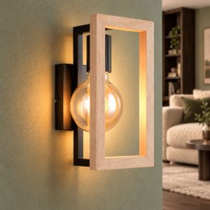 Applique per soggiorno moderna in metallo nero legno naturale
