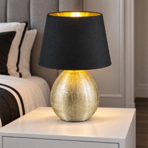 Lampada da tavolo per soggiorno moderna base in ceramica oro paralume nero