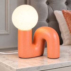 Abat-jour per comodino moderno pesca in ceramica con sfera in vetro bianco
