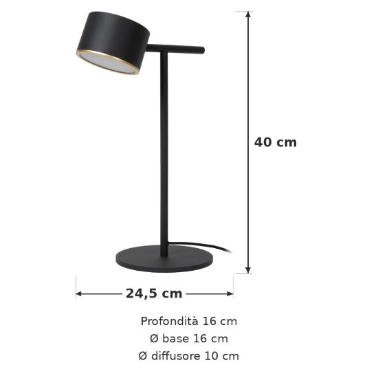 Lampada da scrivania per studio contemporanea nero led 9w 2700k touch dimmer