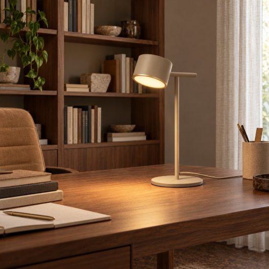 Lampada da scrivania per studio contemporanea tortora led 9w 2700k touch dimmer