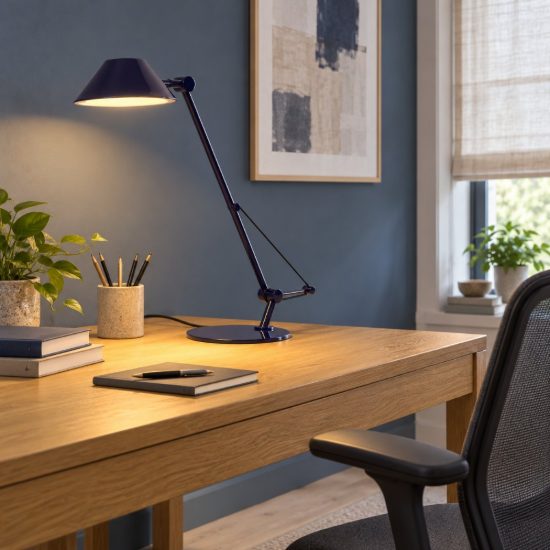 Lampada da scrivania a braccio per studio moderna blu nero led 8w 3000k