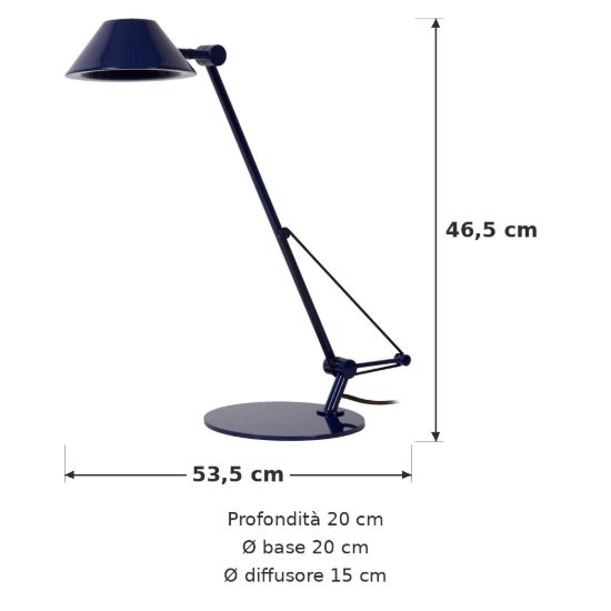 Lampada da scrivania a braccio per studio moderna blu nero led 8w 3000k