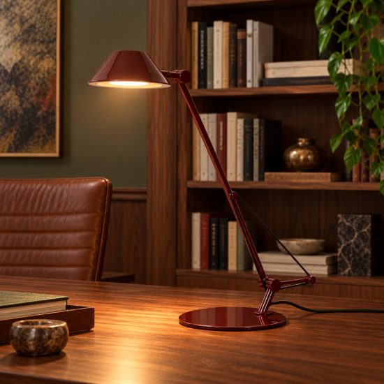 Lampada da scrivania a braccio per studio moderna bordeaux nero led 8w 3000k