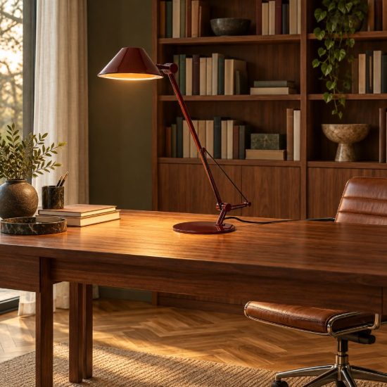Lampada da scrivania a braccio per studio moderna bordeaux nero led 8w 3000k