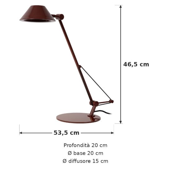 Lampada da scrivania a braccio per studio moderna bordeaux nero led 8w 3000k