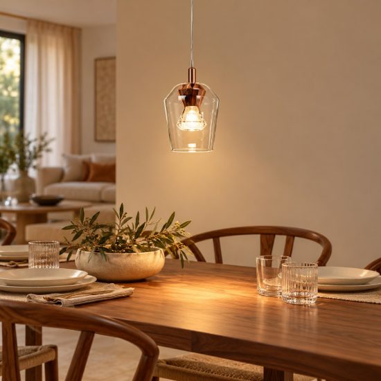 Lampada a sospensione per soggiorno contemporanea trasparente oro led 4w 2700k