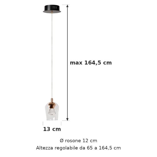 Lampada a sospensione per soggiorno contemporanea trasparente oro led 4w 2700k