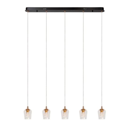 Lampadario con 5 pendenti lineare per soggiorno contemporaneo trasparente oro led 20w 2700k
