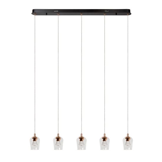Lampadario con 5 pendenti lineare per soggiorno contemporaneo trasparente oro led 20w 2700k