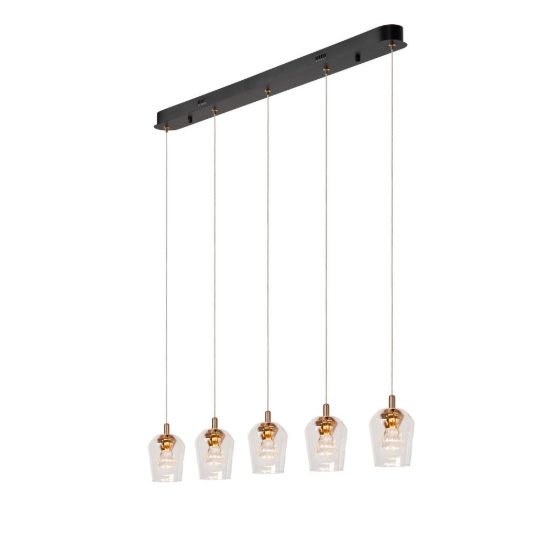 Lampadario con 5 pendenti lineare per soggiorno contemporaneo trasparente oro led 20w 2700k