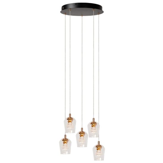 Lampadario con 5 pendenti a grappolo per soggiorno contemporaneo trasparente oro led 20w 2700k