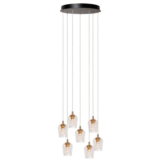 Lampadario con 7 pendenti a grappolo per soggiorno contemporaneo trasparente oro led 28w 2700k