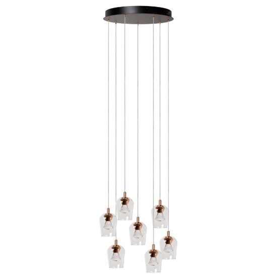 Lampadario con 7 pendenti a grappolo per soggiorno contemporaneo trasparente oro led 28w 2700k